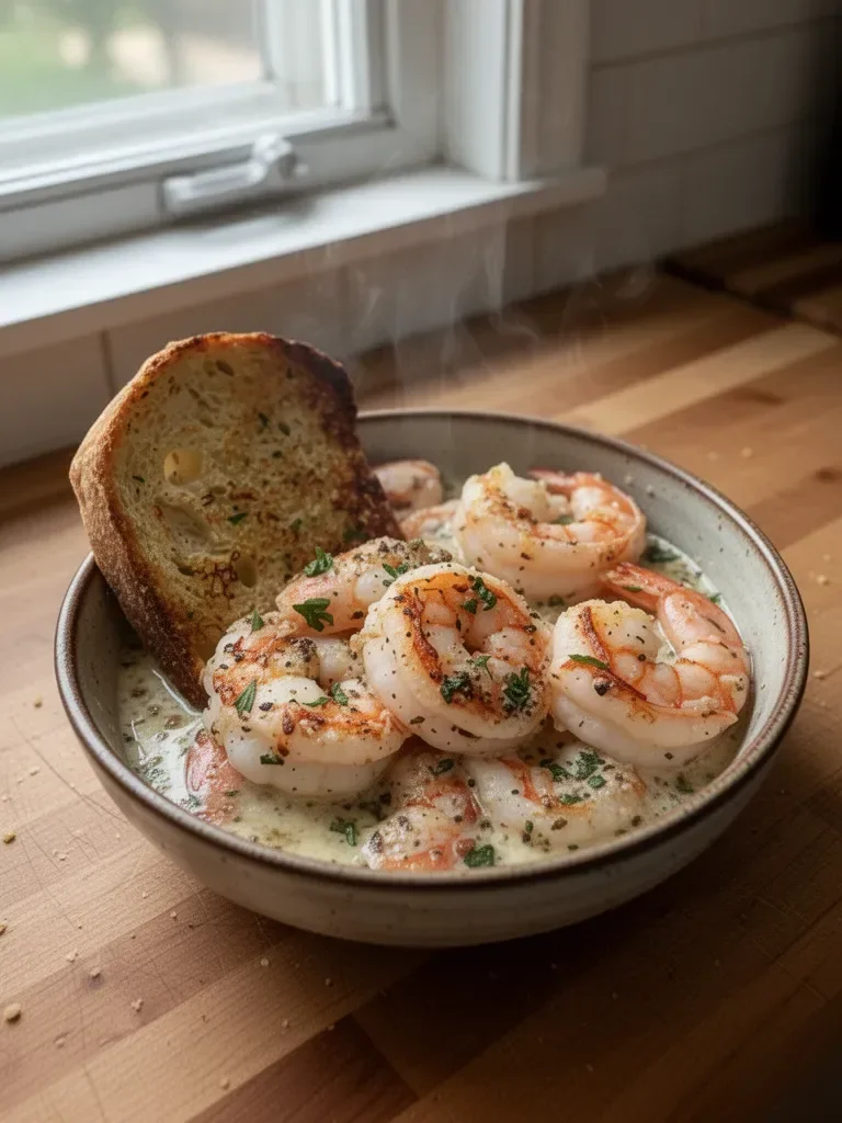 Shrimp Scampi Bowls with Garlic Bread