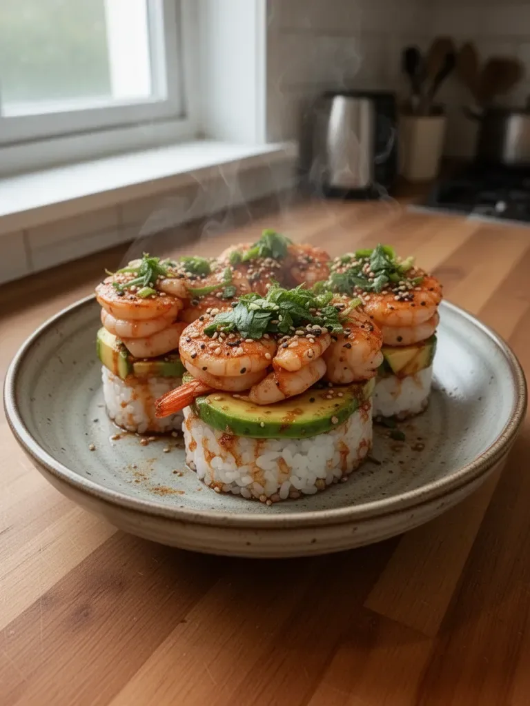 Spicy Shrimp Sushi Stacks