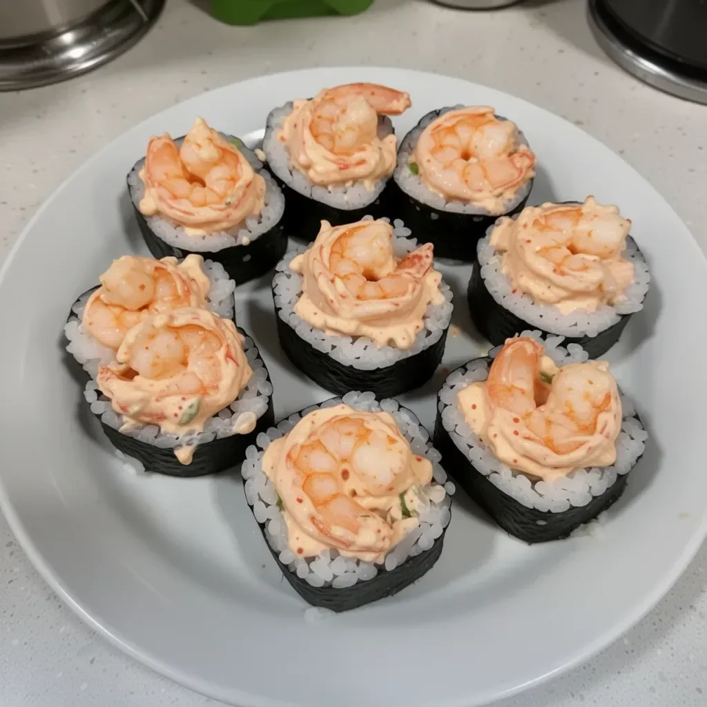 Delicious sushi cups filled with creamy spicy shrimp