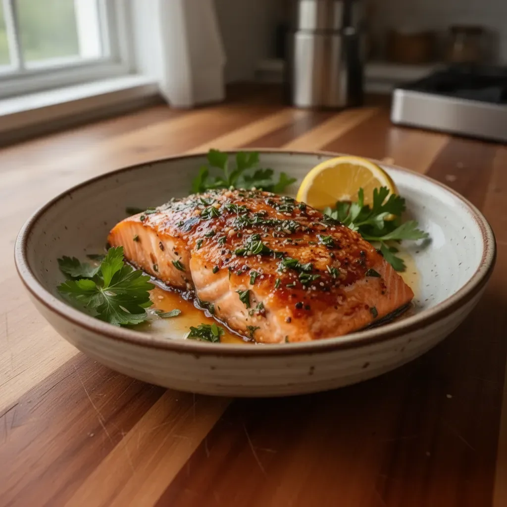 Delicious Texas Roadhouse style baked salmon served on a plate