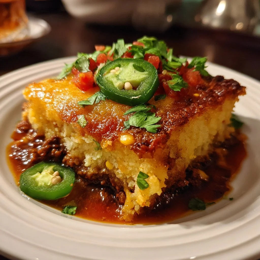 Delicious Texas Tamale Pie served with toppings