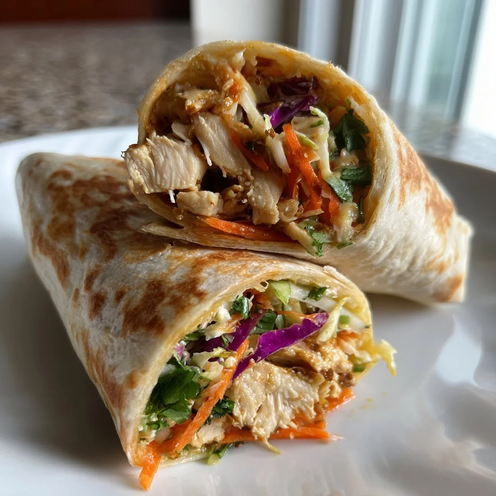 Thai Chicken Wrap with Crunchy Asian Slaw on a plate