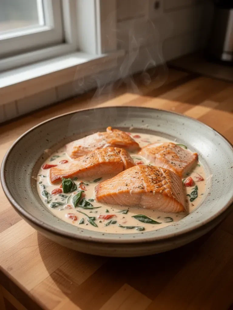 Tuscan Salmon with Tomato-Basil Cream Sauce