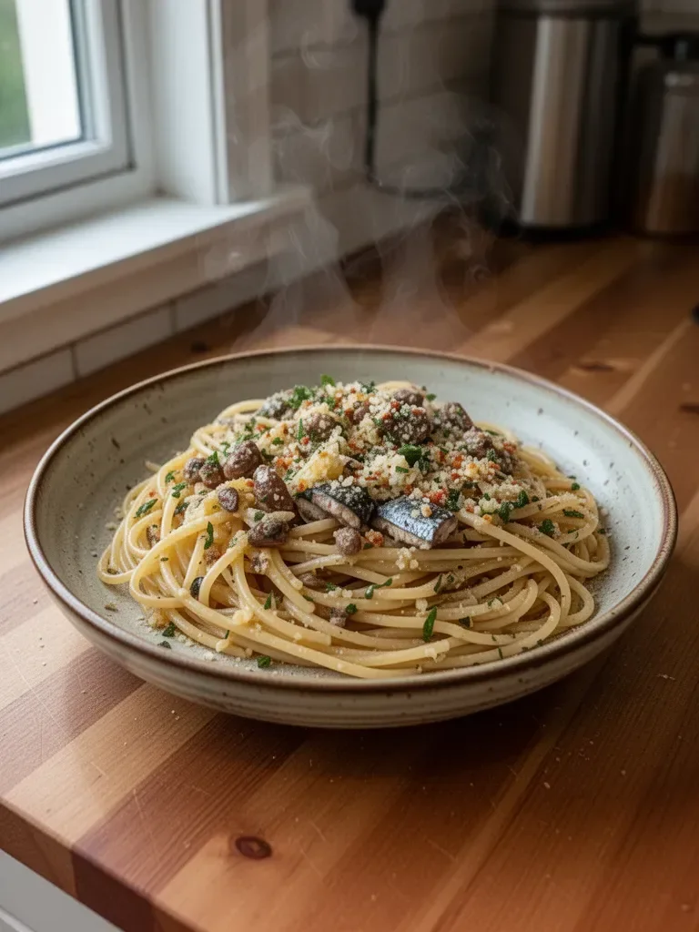Zesty Garlic Sardine Pasta