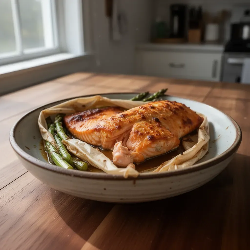 Delicious 4 ingredient orange salmon dish garnished with herbs