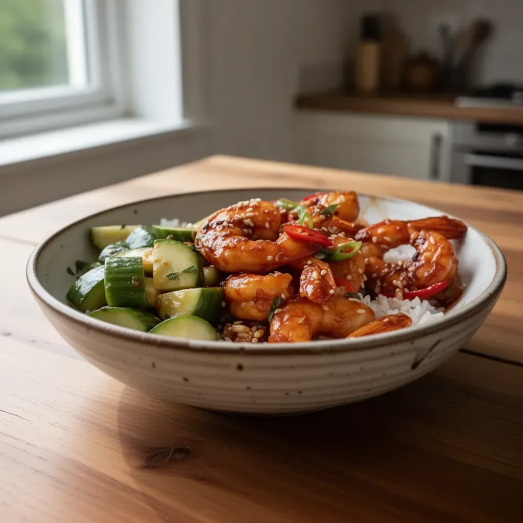 Delicious Asian Chilli Garlic Prawns served with aromatic spices