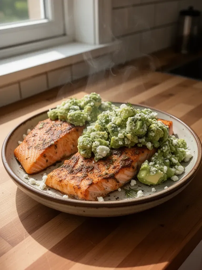 Baked Salmon with Avocado and Feta