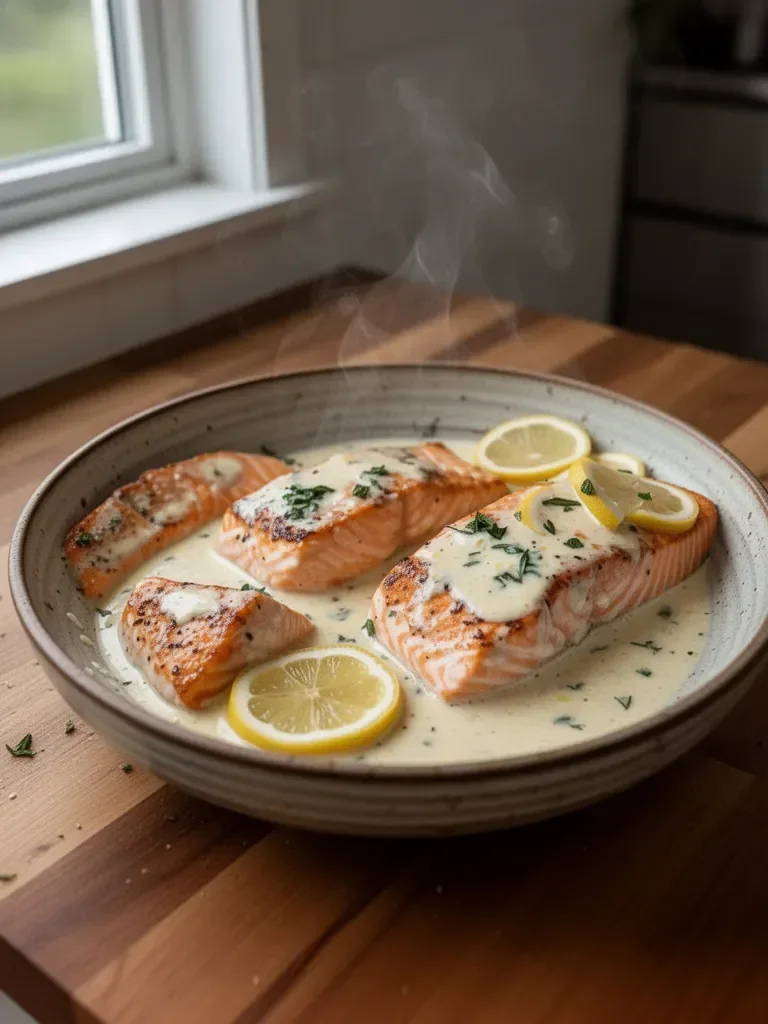 Baked Salmon with Lemon Butter Cream Sauce