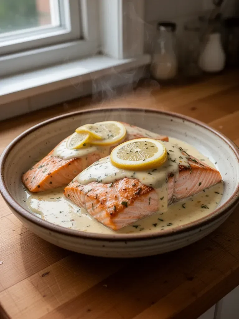 Baked Salmon with Lemon Butter Cream Sauce