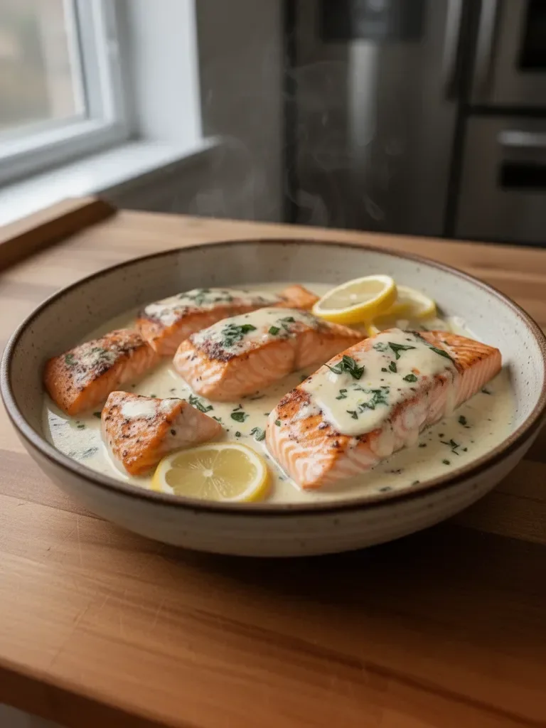 Baked Salmon with Lemon Butter Cream Sauce
