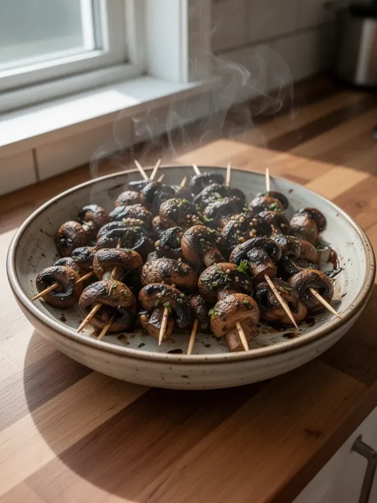 Balsamic Garlic Grilled Mushroom Skewers