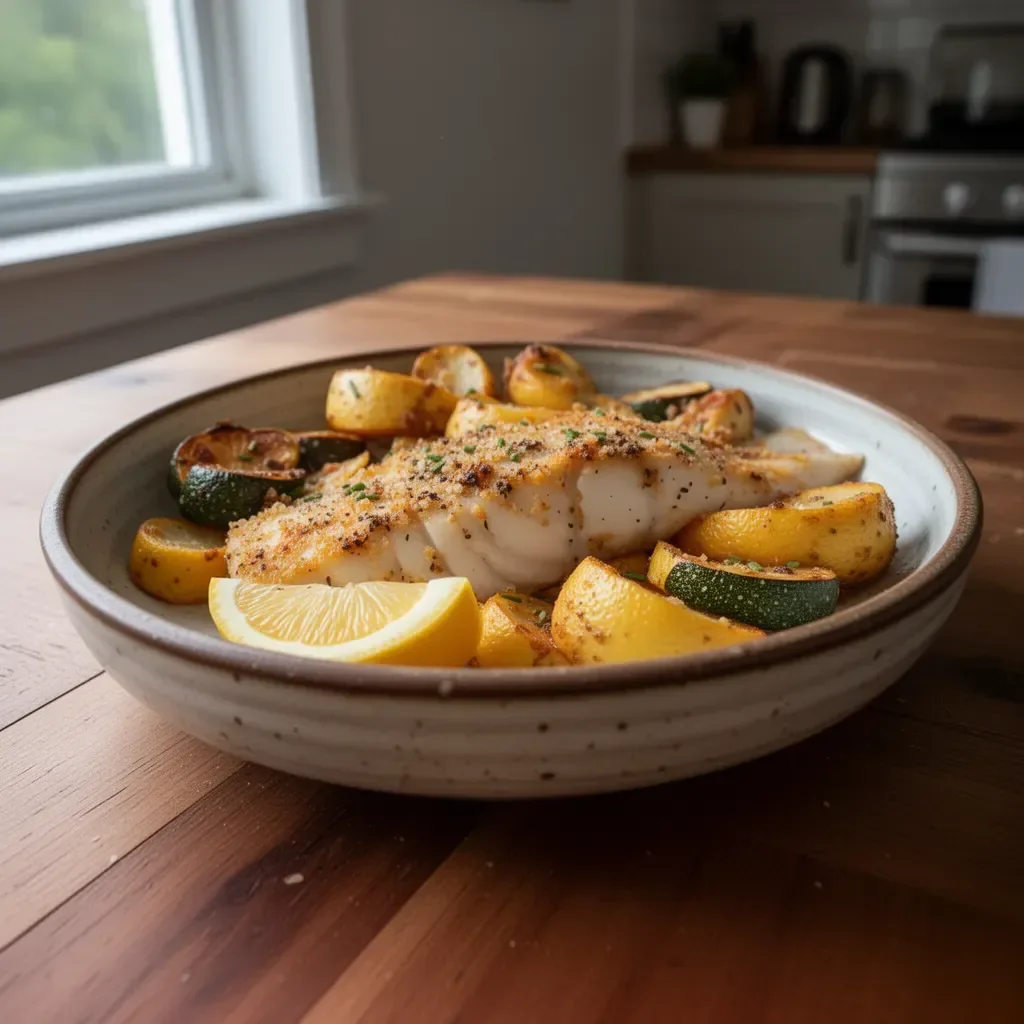 Delicious baked orange roughy served with lemon and herbs