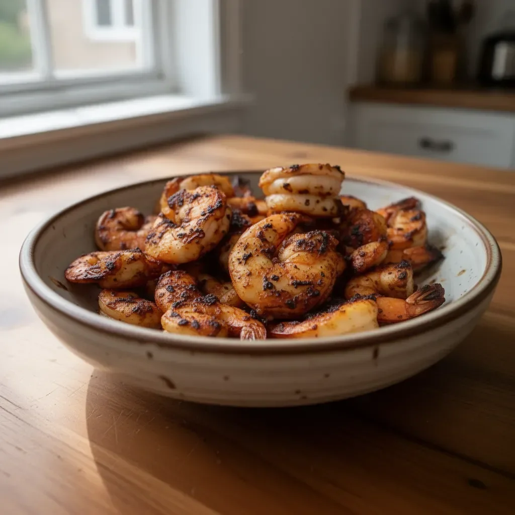 Delicious blackened shrimp dish served with sides on a plate