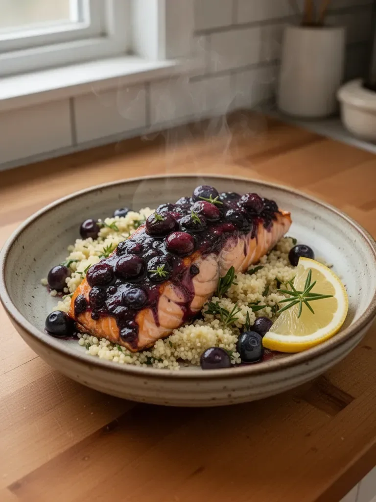 Blueberry Glazed Salmon with Lemon Herb Couscous