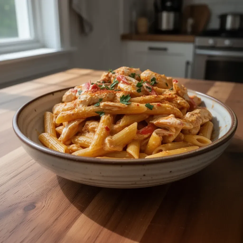 A flavorful bowl of Cajun Crab Pasta topped with fresh crab and herbs.