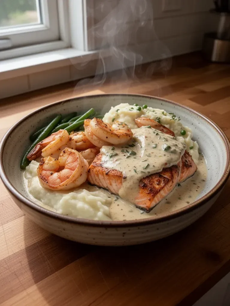 Cajun Shrimp and Salmon with Garlic Cream Sauce