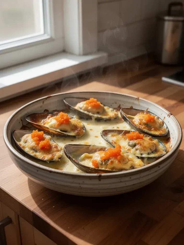 Cheese-Mayo Baked Mussels (Mussels Dynamite)
