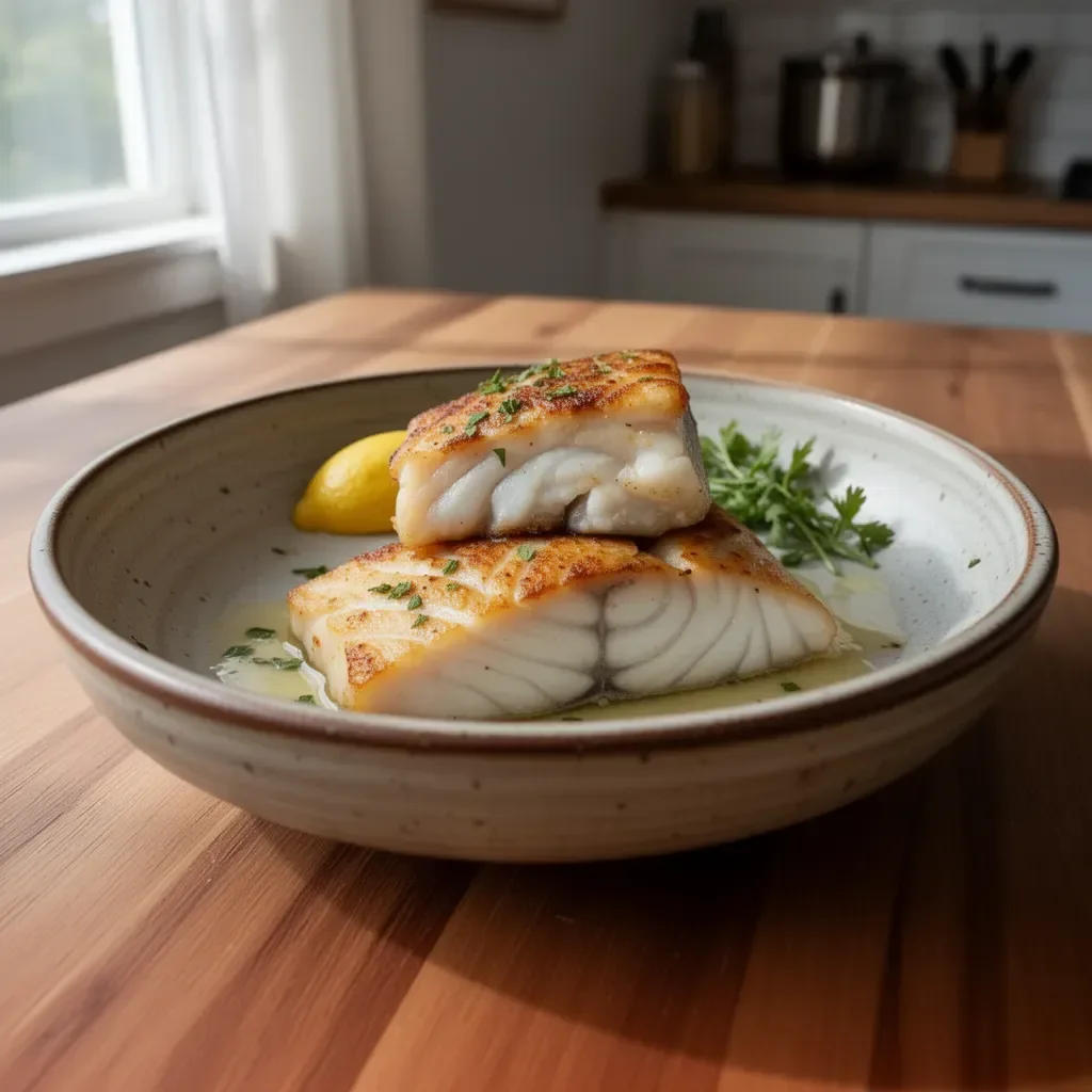 Delicious Chilean Sea Bass fillet served with vegetables on a plate