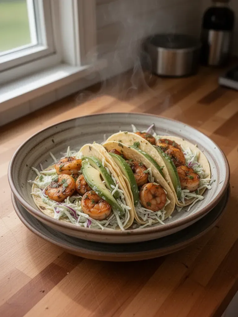 Cilantro Lime Shrimp Tacos with Creamy Slaw