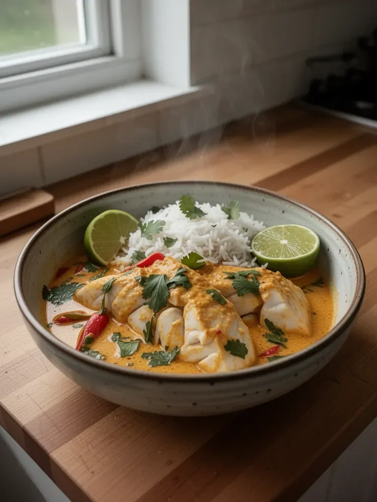 Coconut Lime Fish Curry with Jasmine Rice