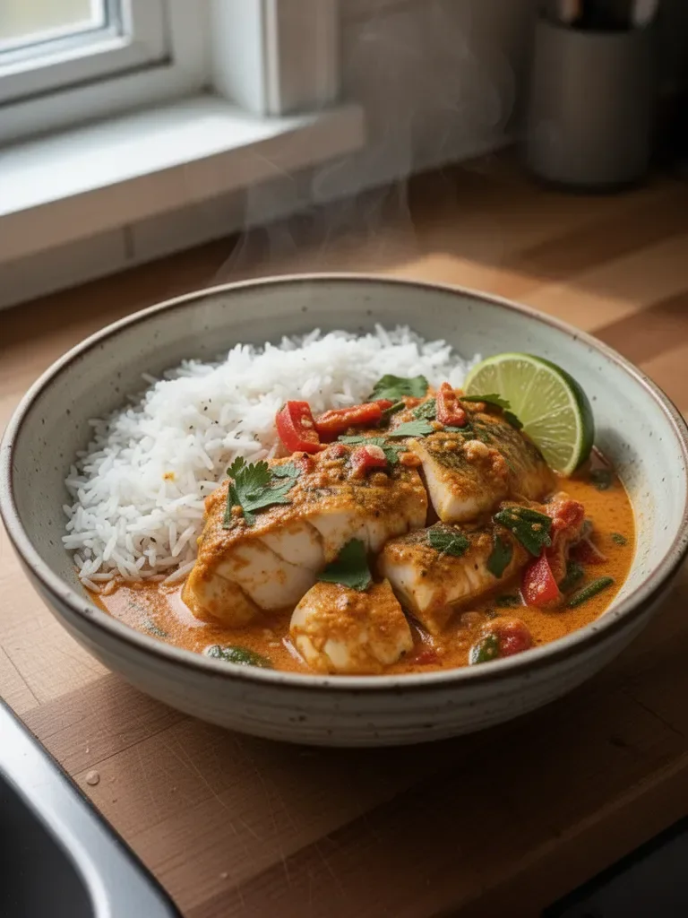 Coconut Lime Fish Curry with Jasmine Rice