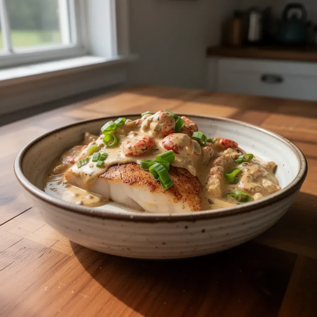 Delicious crawfish cream sauce served over pasta dish