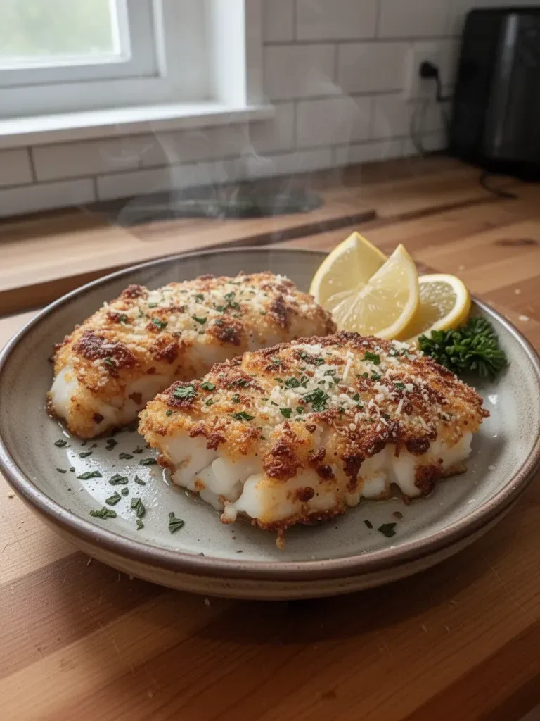 Crispy Air Fryer Parmesan Crusted Cod