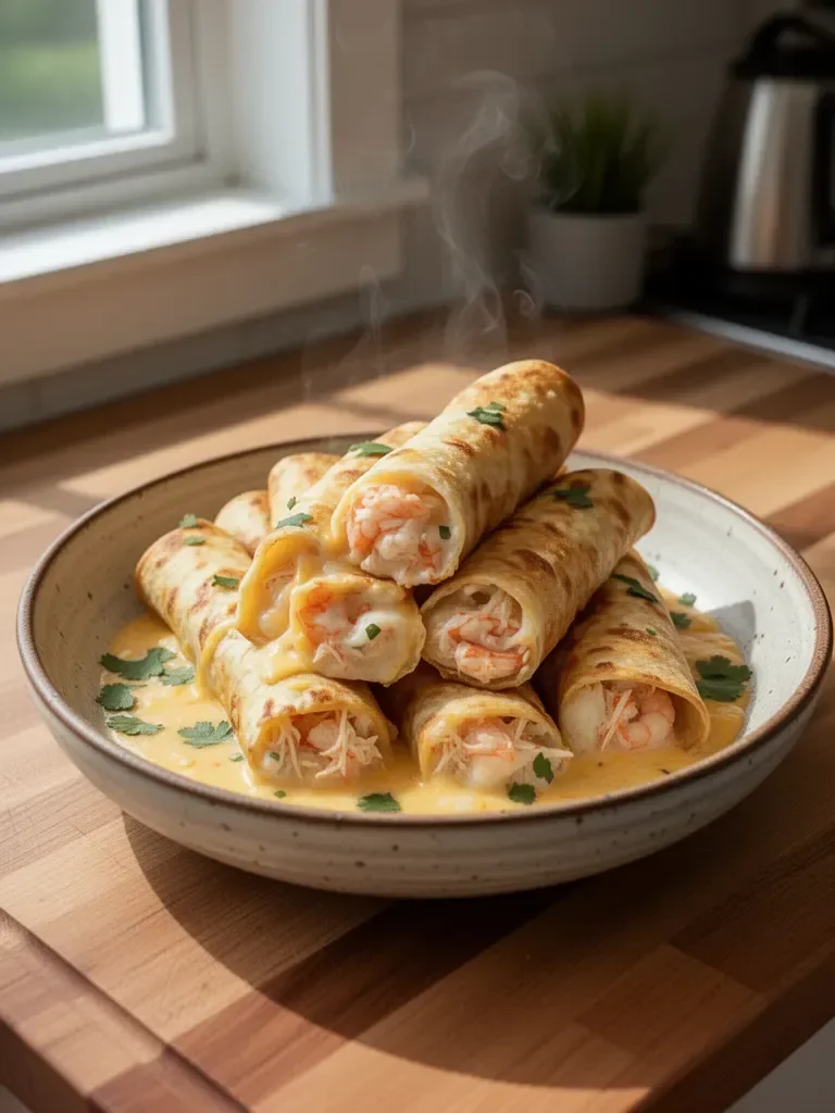 Crispy Crab And Shrimp Queso Taquitos
