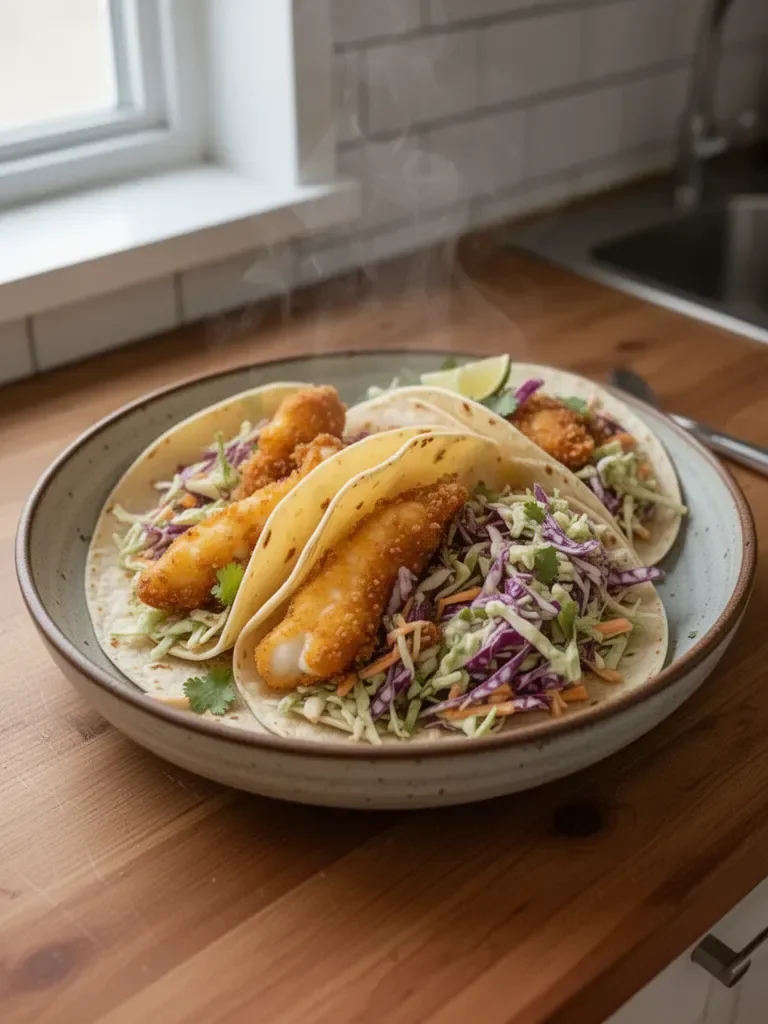 Crispy Fish Tacos with Cilantro Lime Slaw