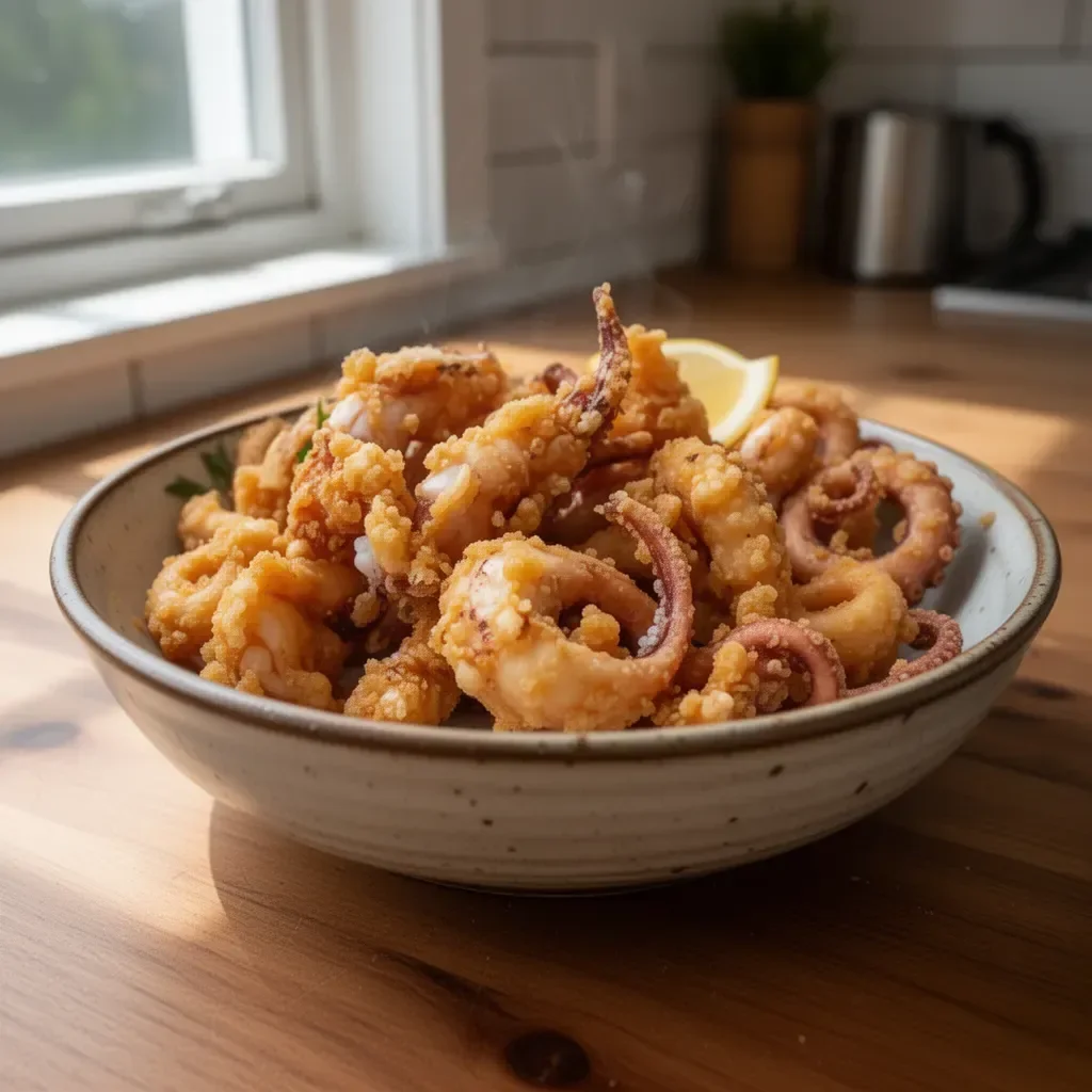 Crispy fried baby octopus served with a tangy dipping sauce