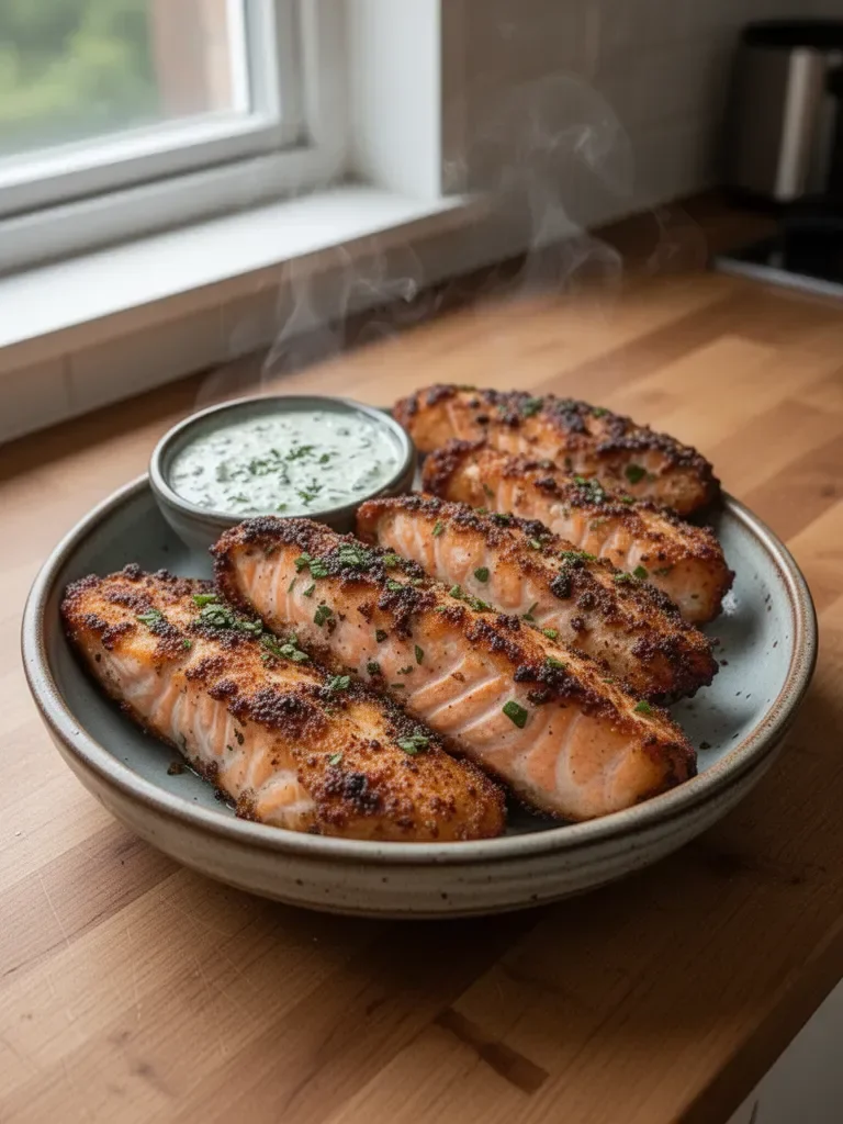 Crispy Salmon Strips with Herb Tartar Dip
