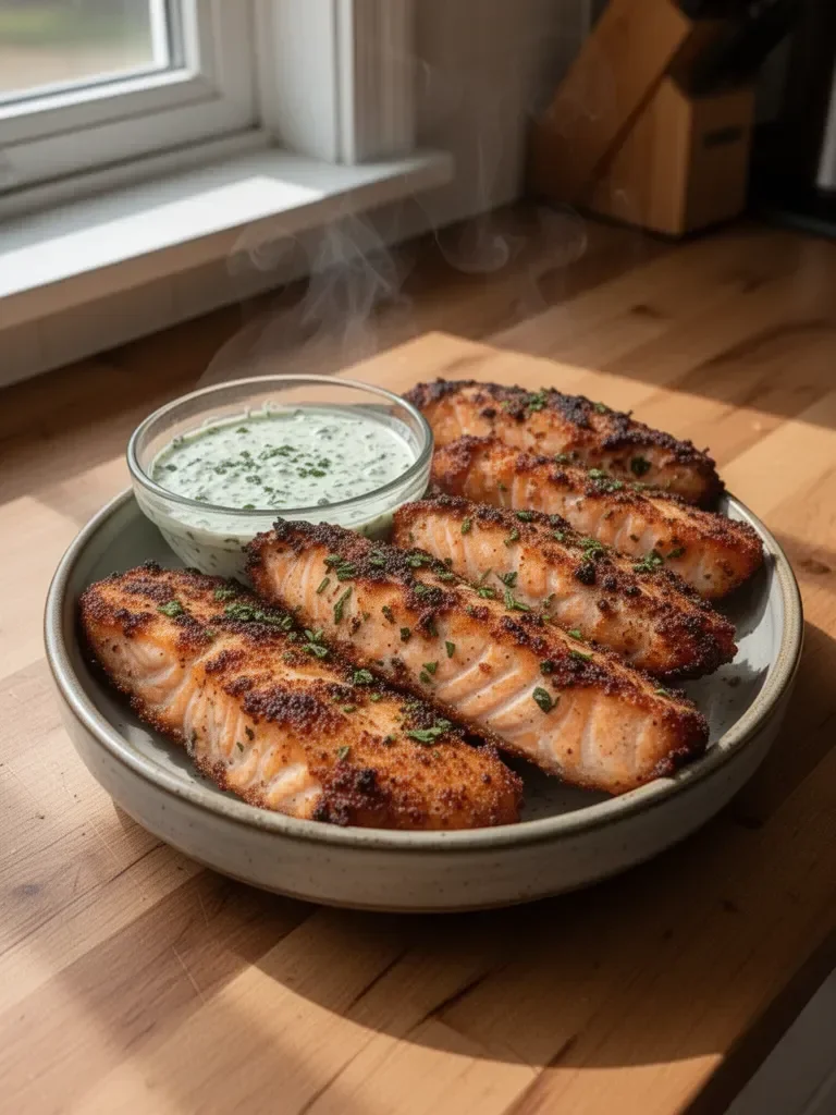 Crispy Salmon Strips with Herb Tartar Dip