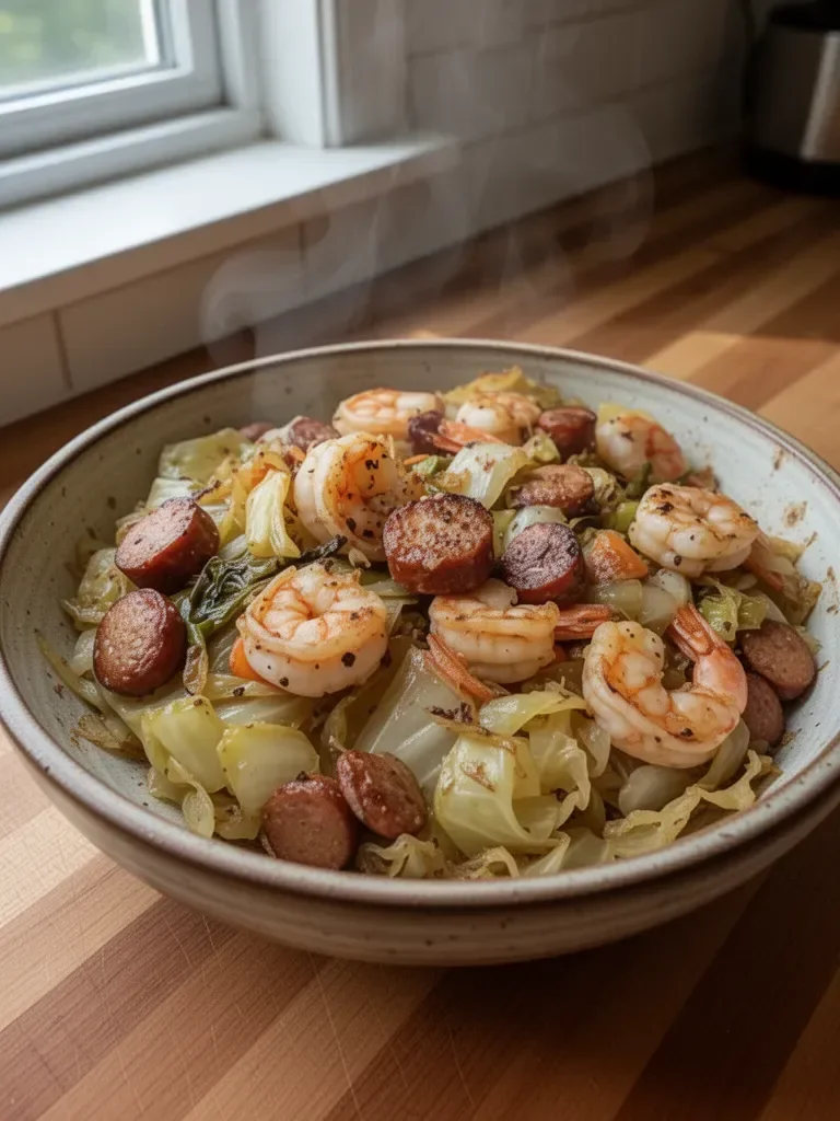 Delicious Fried Cabbage with Shrimp & Sausage