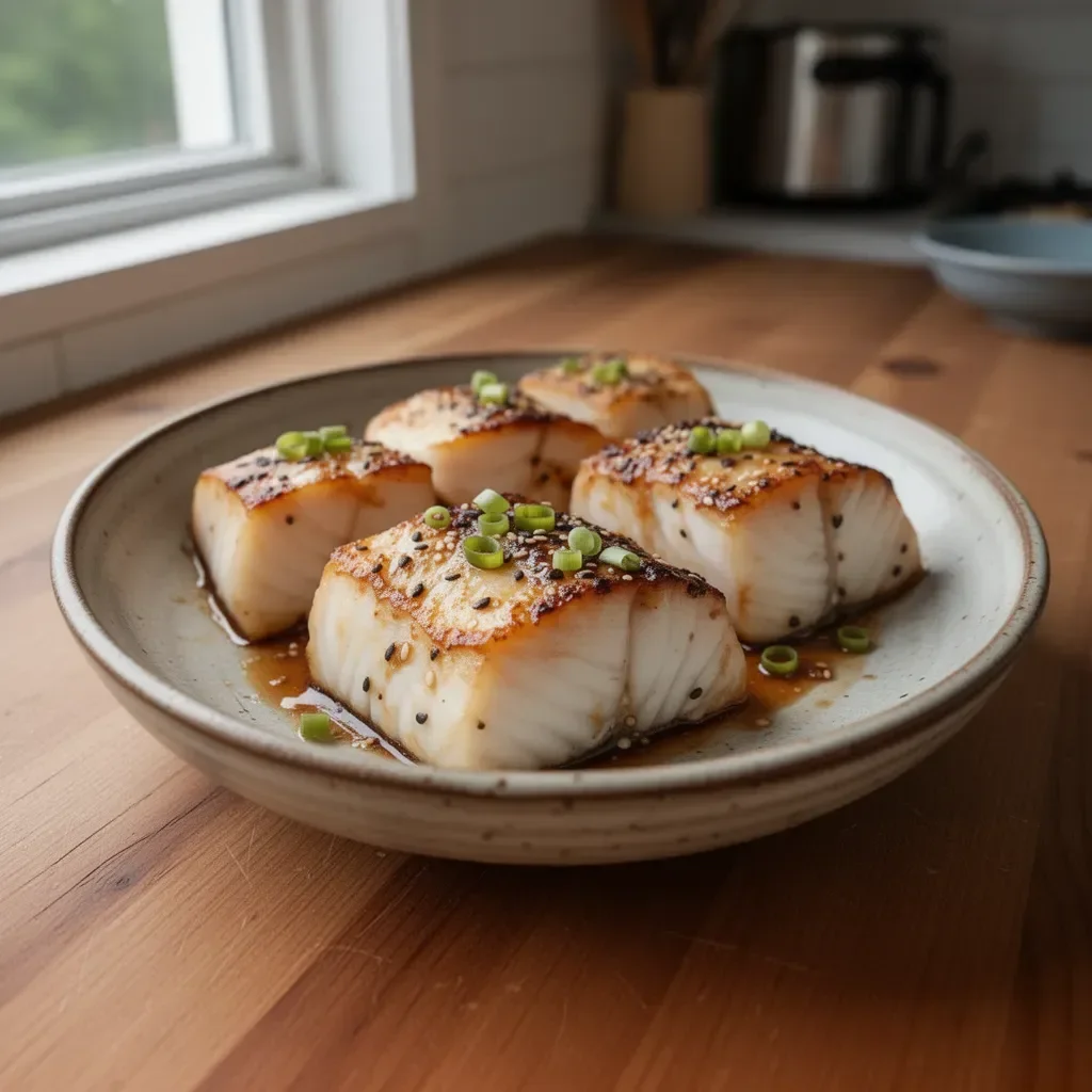 Delicious Ginger Soy Cod fillet served with fresh vegetables