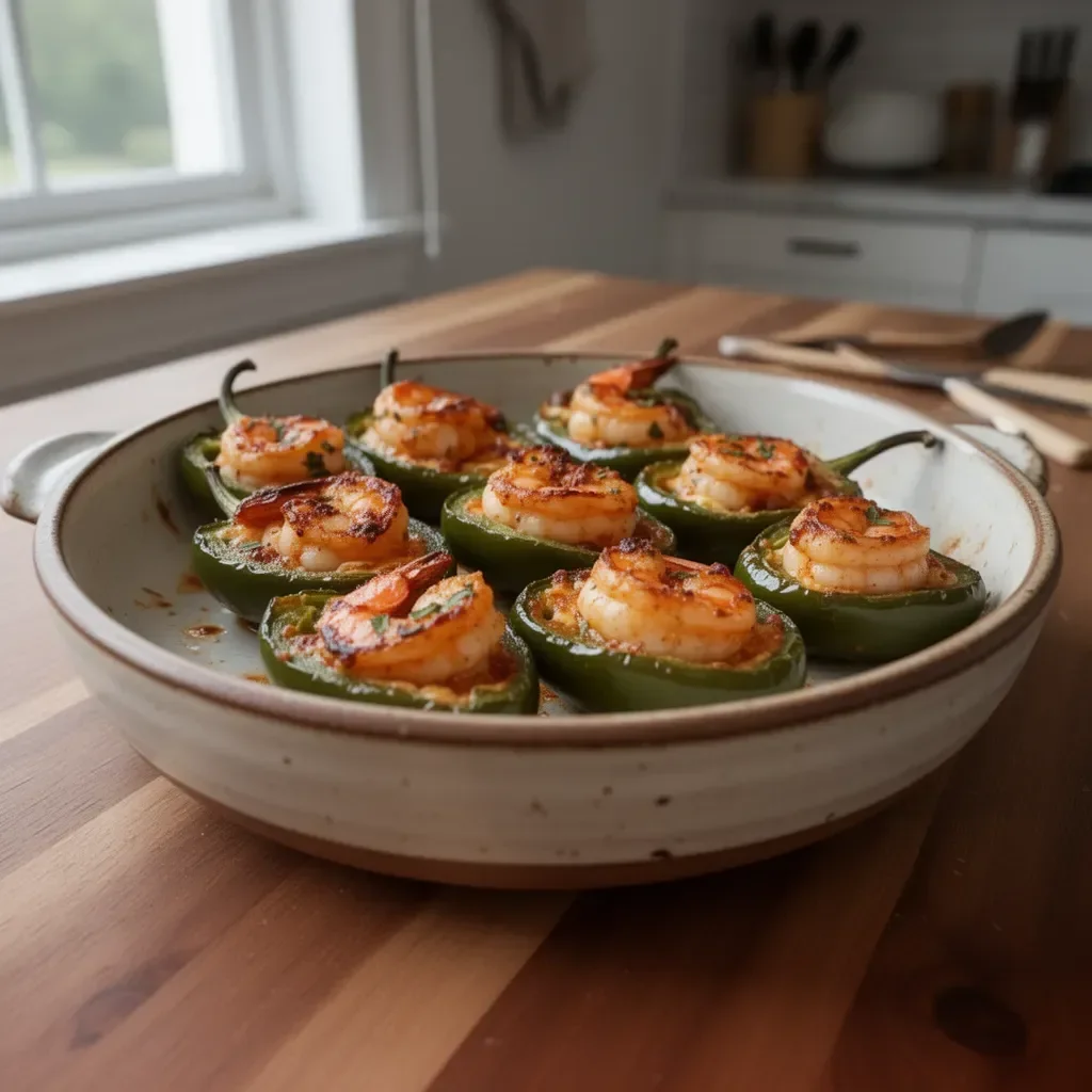 Fiery Cajun shrimp stuffed inside jalapeños, a delicious appetizer