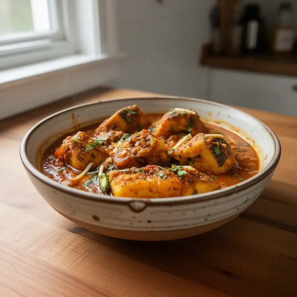 Delicious Fish Curry (Fish Masala) served in a traditional bowl.