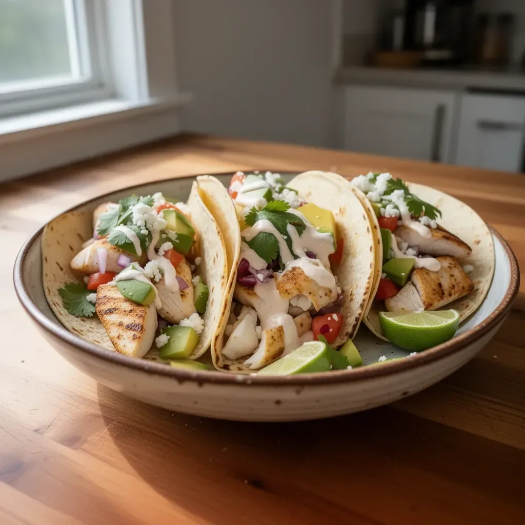 Delicious fish tacos topped with fresh ingredients and served in a warm tortilla