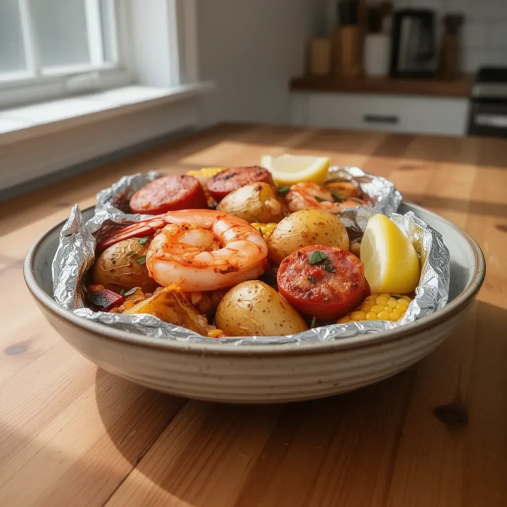 Flavorful seafood boil foil packets ready for grilling