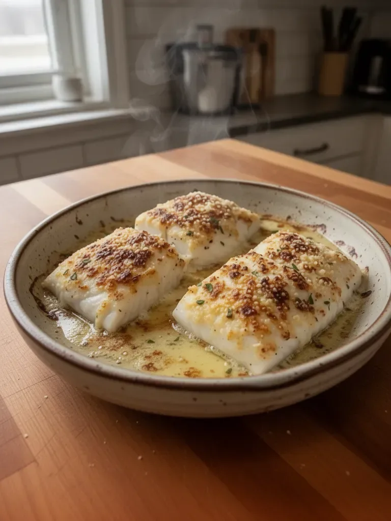 Garlic Parmesan Baked Halibut