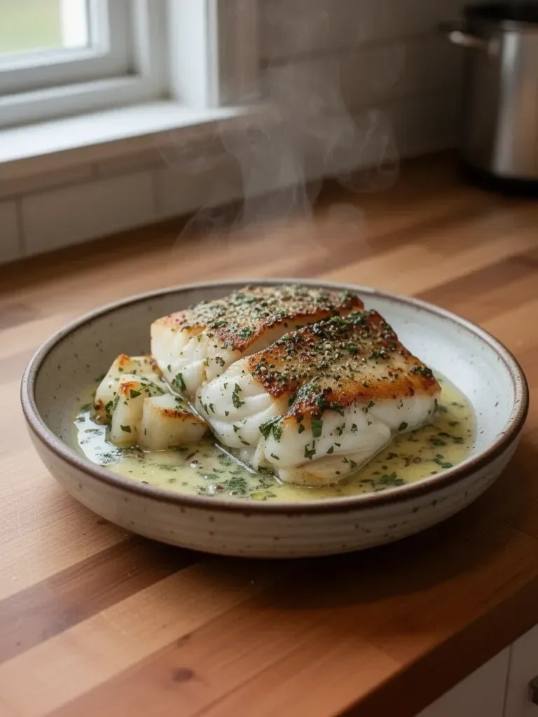 Golden Seared Cod with Herb Butter Sauce