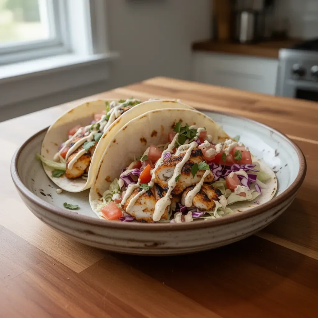 Delicious grilled fish tacos served with fresh toppings and lime