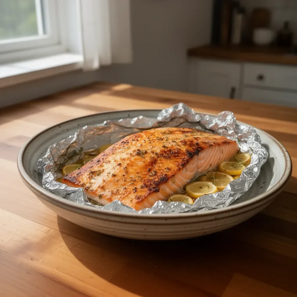 Healthy baked salmon prepared in foil for a delicious, nutritious meal
