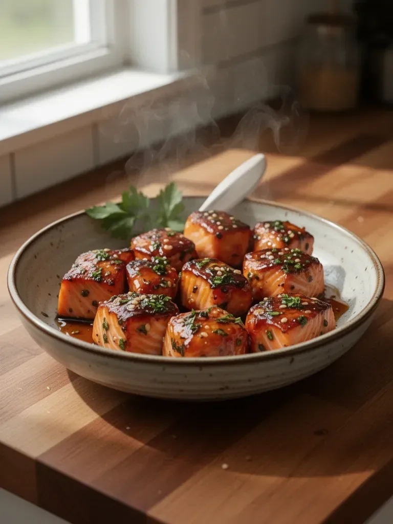 Honey Butter Garlic Glazed Salmon Bites