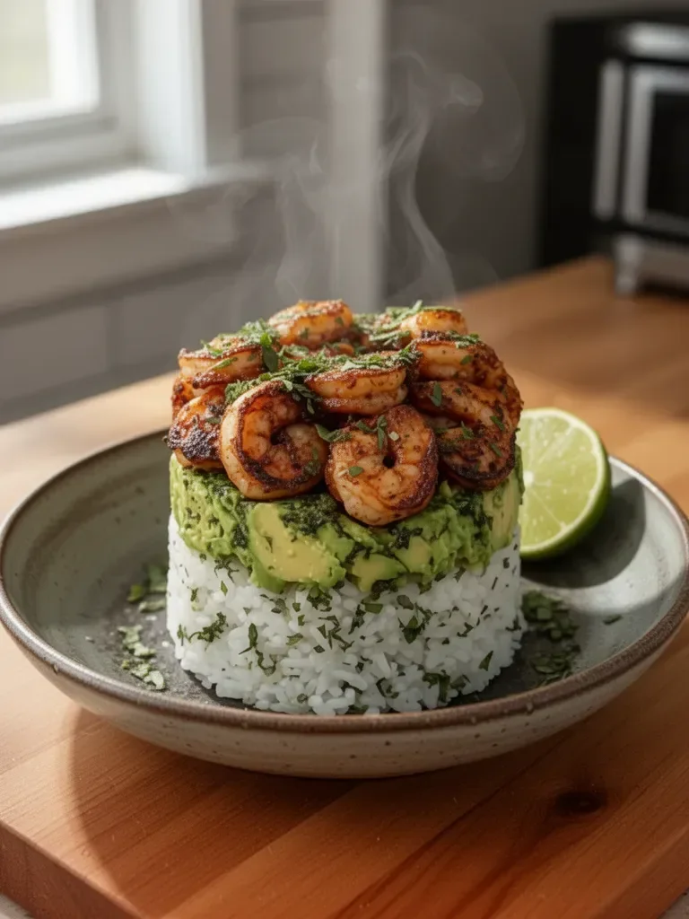 Honey Lime Shrimp & Avocado Rice Stack