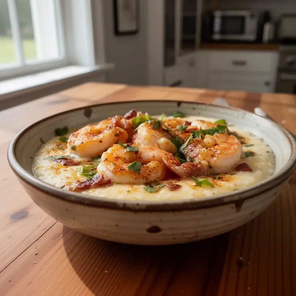 Delicious shrimp and grits recipe by Ina Garten, featuring creamy grits and seasoned shrimp.