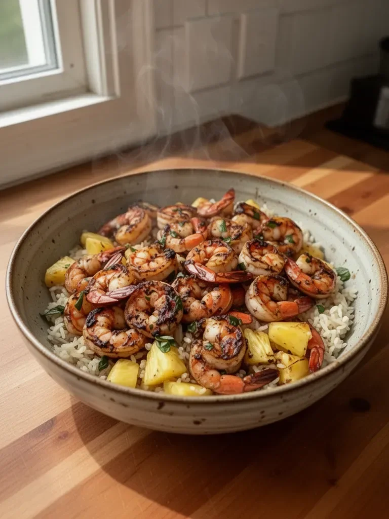 Jerk Shrimp & Pineapple Basil Rice