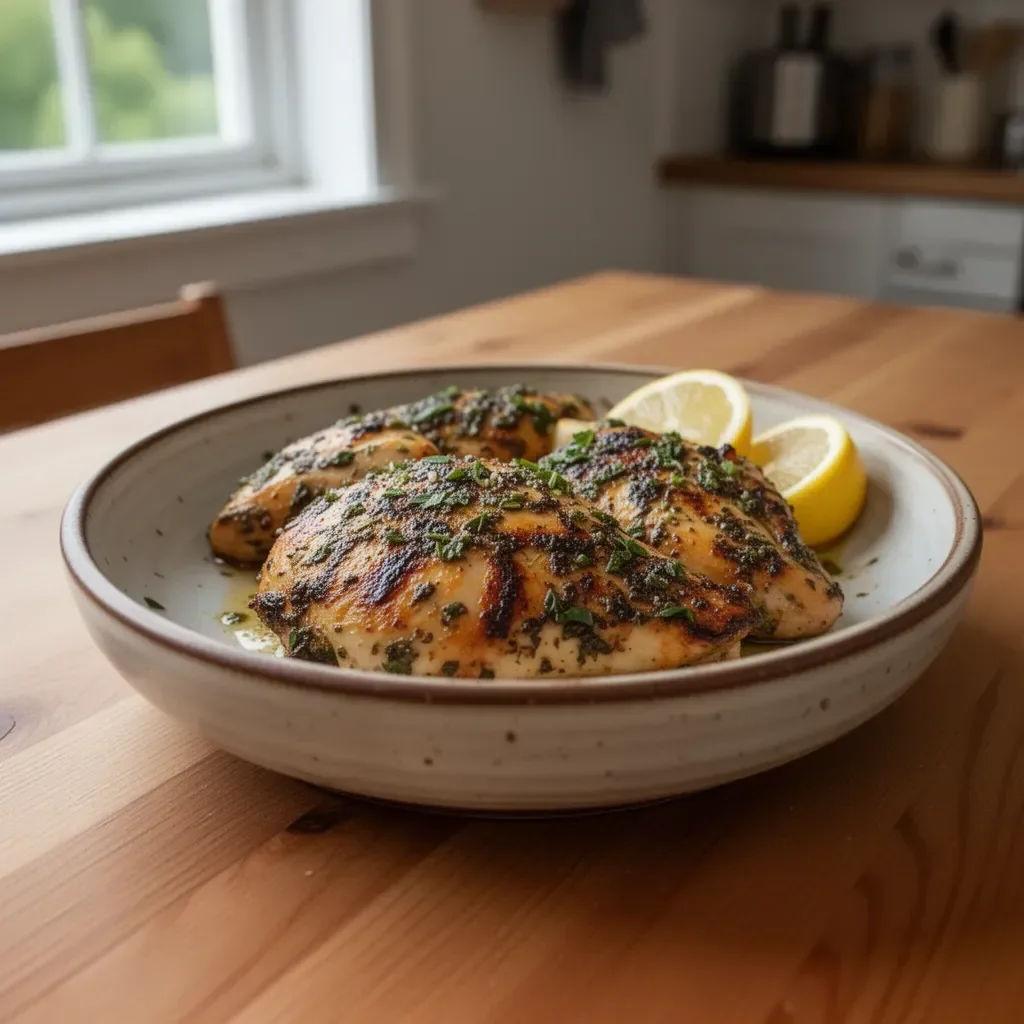 Lemon and garlic Greek marinated chicken ready to be grilled.