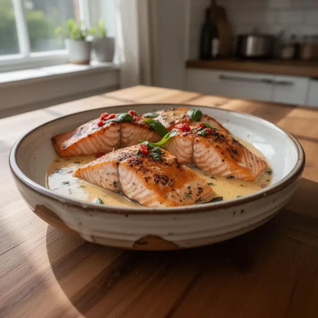 Delicious Marry Me Salmon dish served on a plate garnished with herbs.