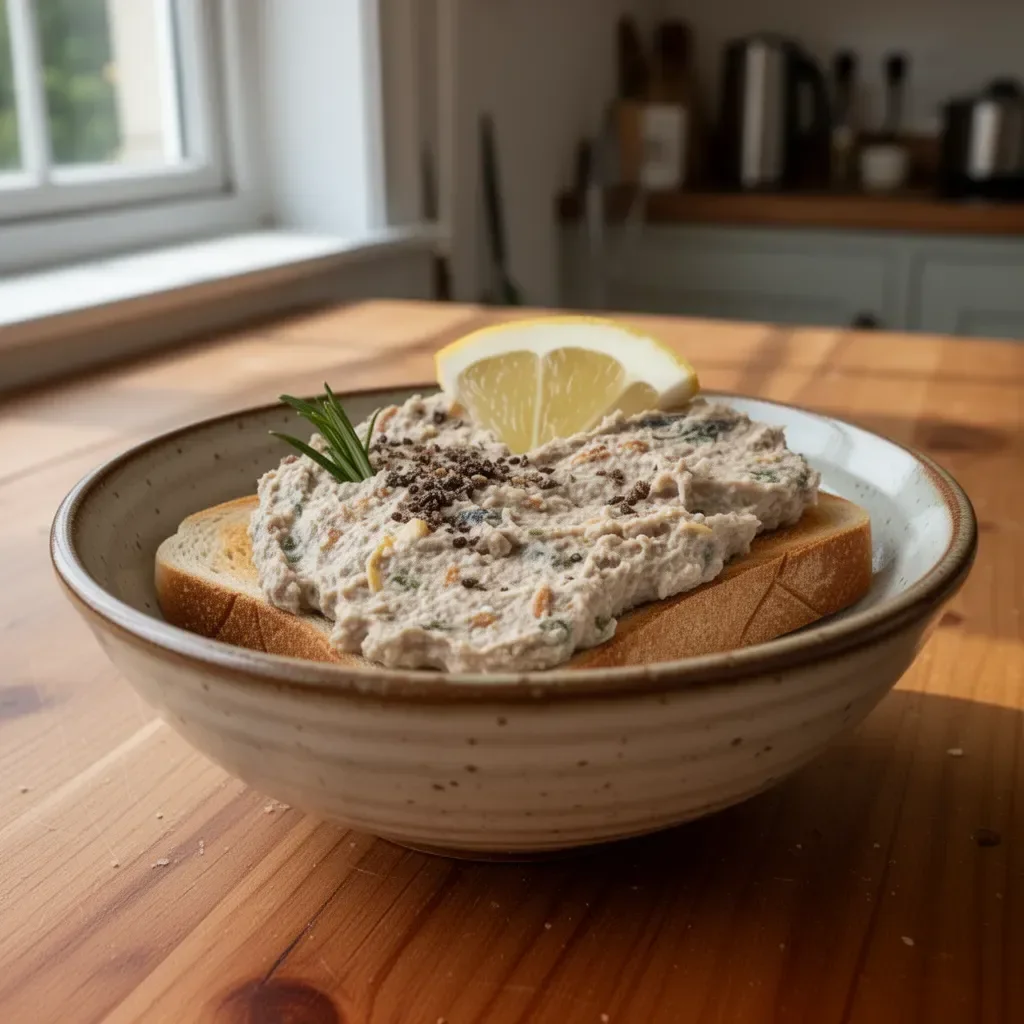 Delicious Nigella Mackerel Pâté served in a bowl with crackers