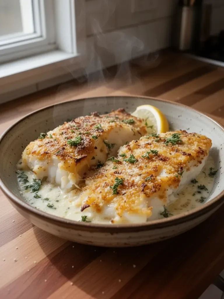 Quick Baked Cod with Mayo and Parmesan